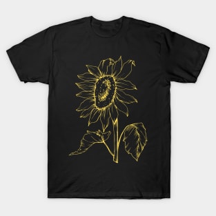 Yellow Sunflower Outline Sketch T-Shirt